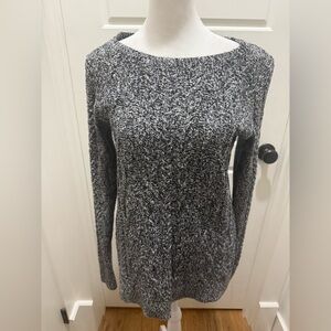 Loft. Wide Neck, Tunic Length Black & White Marled Chunky Sweater. Small.